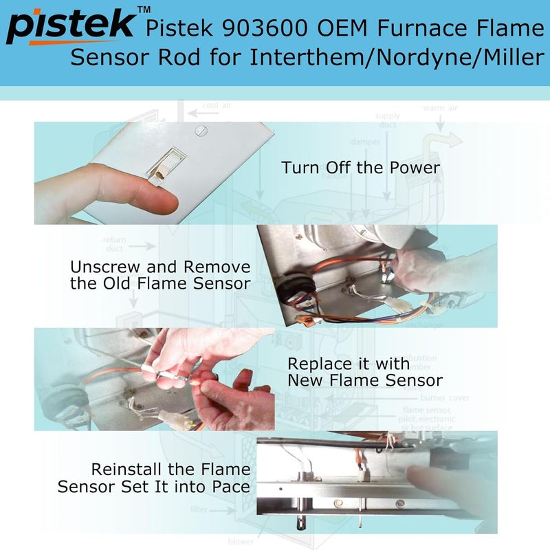 Psitek 903600 OEM Furnace Flame Sensor Rod for Intertherm Nordyne Miller, 3⅜ inch Long - Image 3